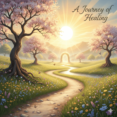 a magical sunrise with pink blossoming trees