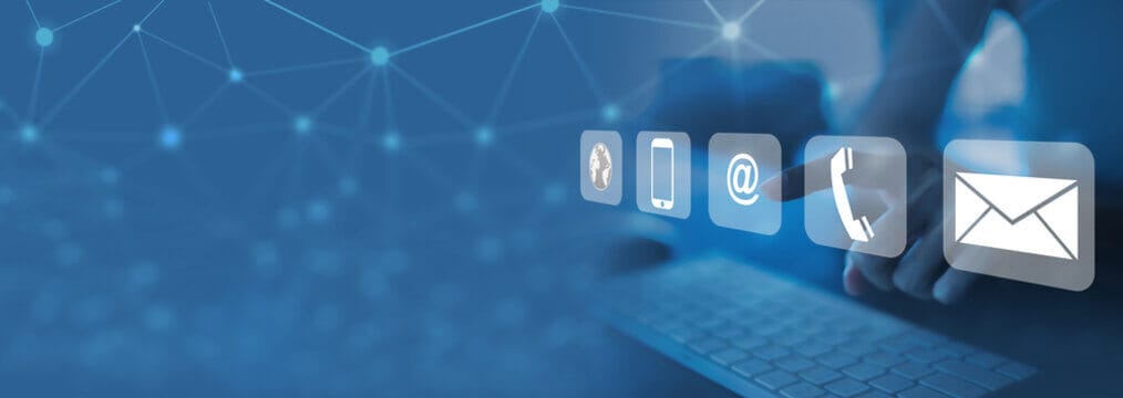 Contact ShiftEd Minds, a blue grid background with different contact icons