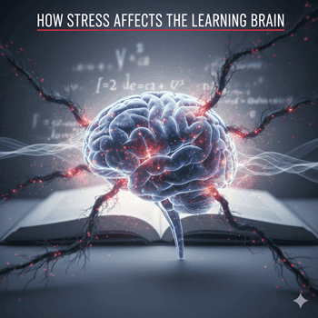 a symbolic feature of a brain sparking through stress on a textbook background