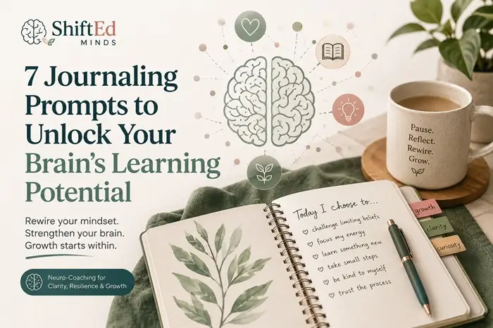 Why Journaling Boosts Your Brain - a soft natural colored image of a journal and a cup of coffee on a desk