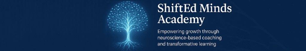 Community - a navy blue banner with a neon blue neural network tree - ShiftEd Minds Community