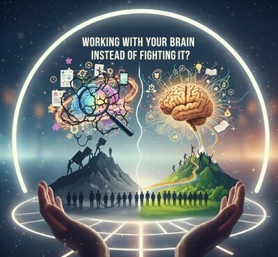 a symbolic image of two brains, one fighting it self, the other finding clarity