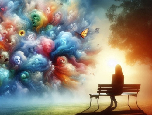 A symbolic image of a young women looking at symbols of emotions - Why does it hurt so much