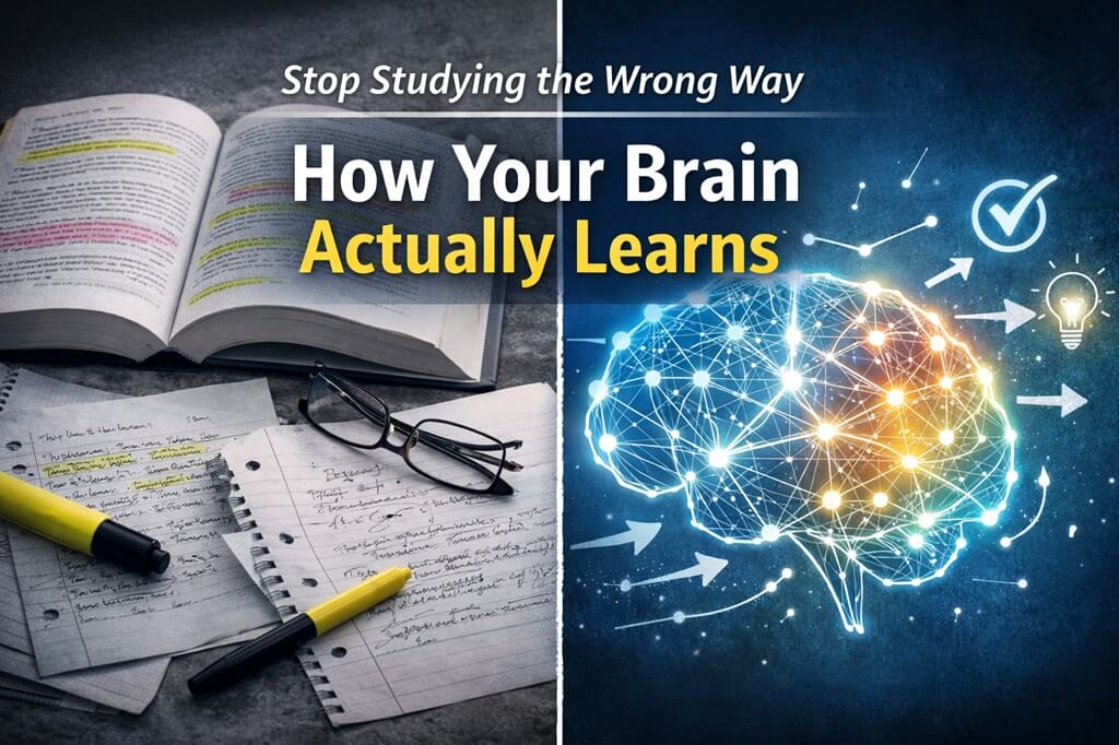 neuroscience of learning, a dual image What you were taught vs how your brain actually works
