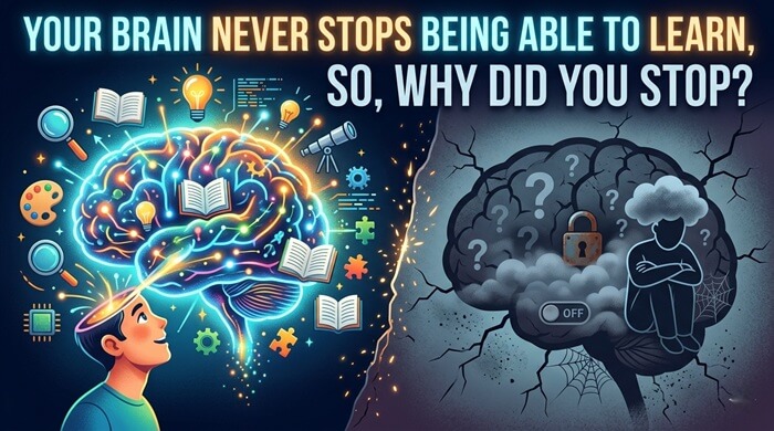 lifelong learning - AI generated dual image of a learning brain vs a not learning brain